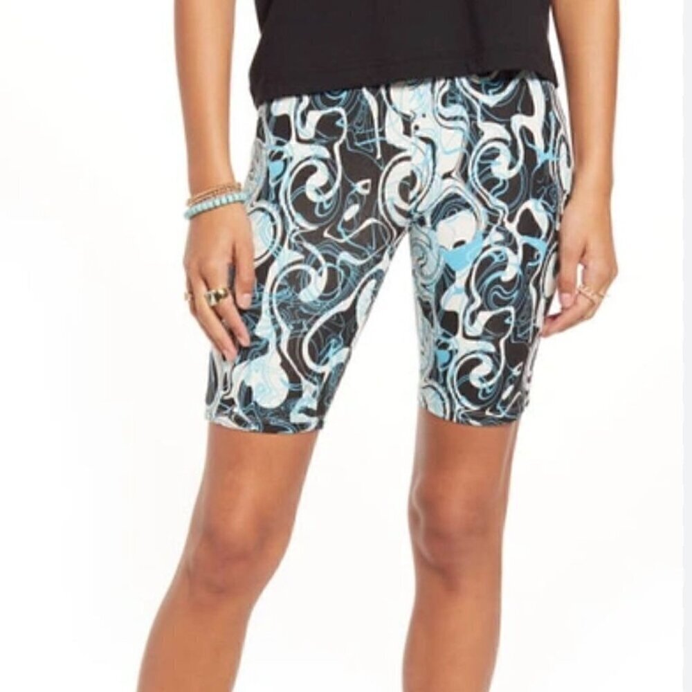 NWT BP by Nordstrom High Waist Bike Shorts in Black Blue Meridian Print - Med